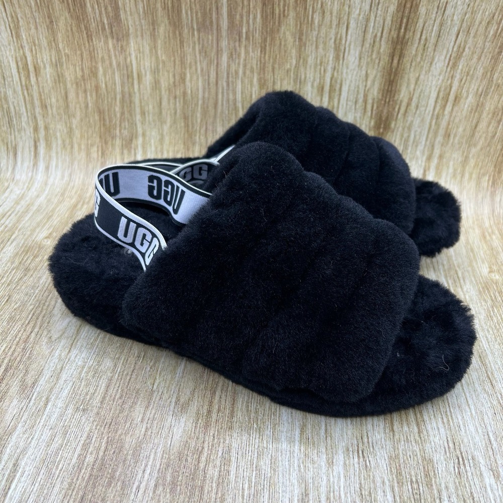 UGG Fluff Yeah‎ Slide Women's Size 9 Black Shearling Slipper Slingback 1095119
